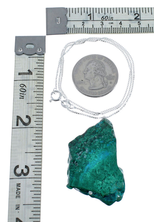 Sterling Silver Chrysocolla 16" Italian Box Chain Necklace AX128230